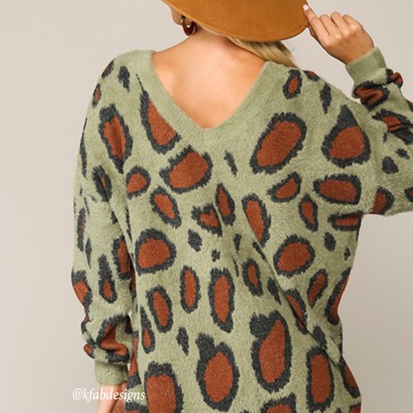 LAST 2! The Softest V Neck So Soft Animal Print Sweater with V Back! - Picture 5 of 6